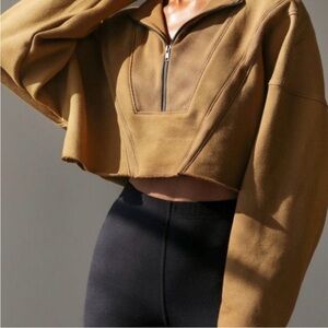 Joah Brown half zip crop sweatshirt